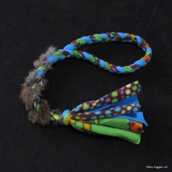 Small real rabbit fur/fleece dog tug toy by TilliesTuggies on Etsy