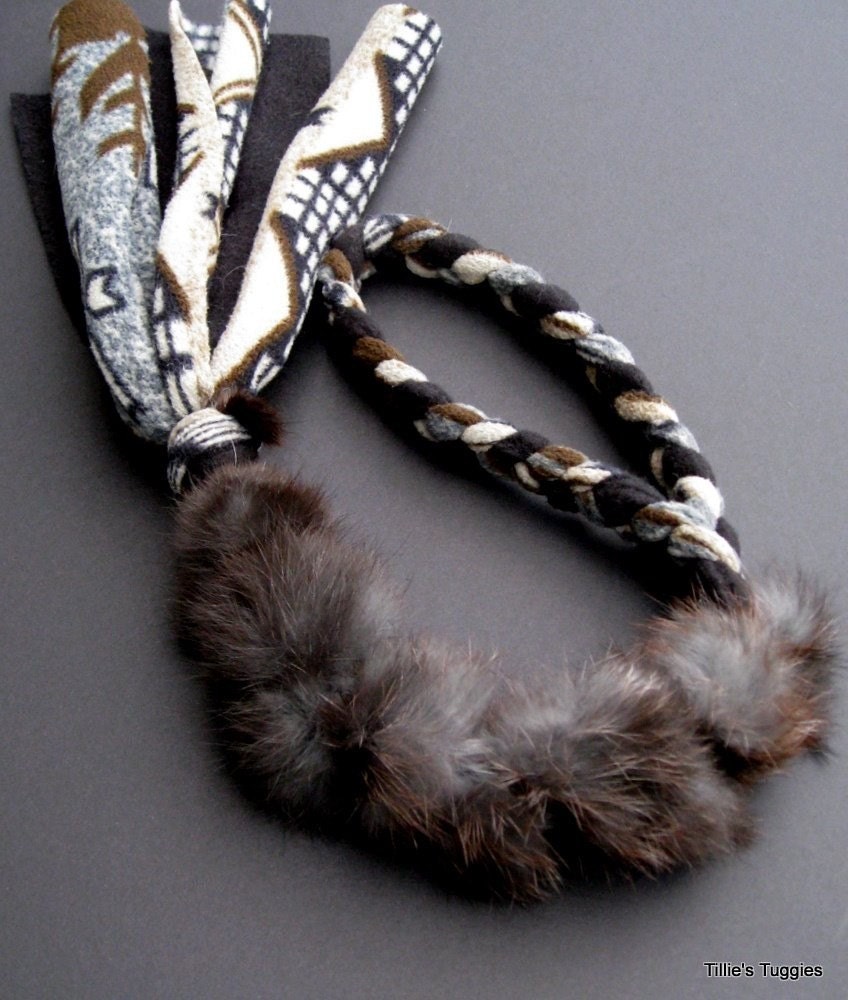 Real rabbit fur/fleece dog tug toy by TilliesTuggies on Etsy