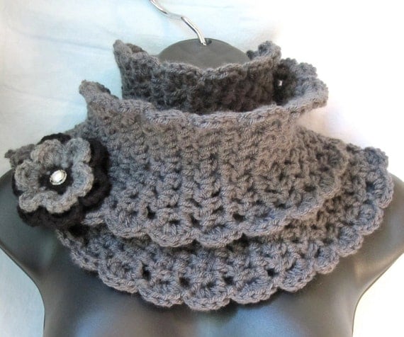 Crochet Scarf, Charcoal Grey Womens, Gifts for Her, Birthday Gifts, Holiday gifts, Fall, Handmade, SJE28