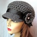 Charcoal Gray Teens Womens Hat, Newsboy, Black, Pearl Button, Flower, Ribbon, Jewelry, Wedding, Birthday Gifts, Handmade, JE270ANRFALL2