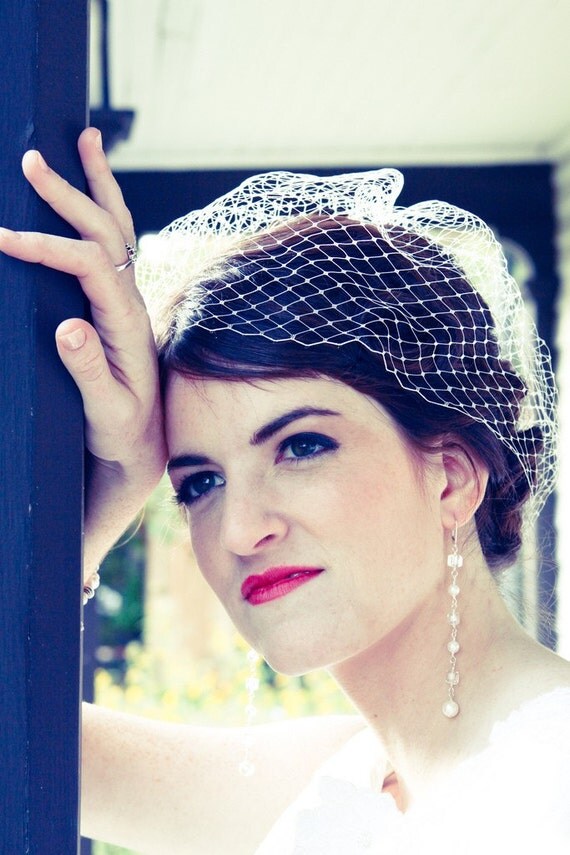 voluminous birdcage veil - ivory and white