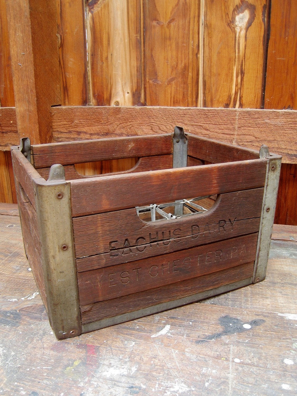 Vintage Eachus Dairy Wooden Milk Crate by DailyMemorandum on Etsy