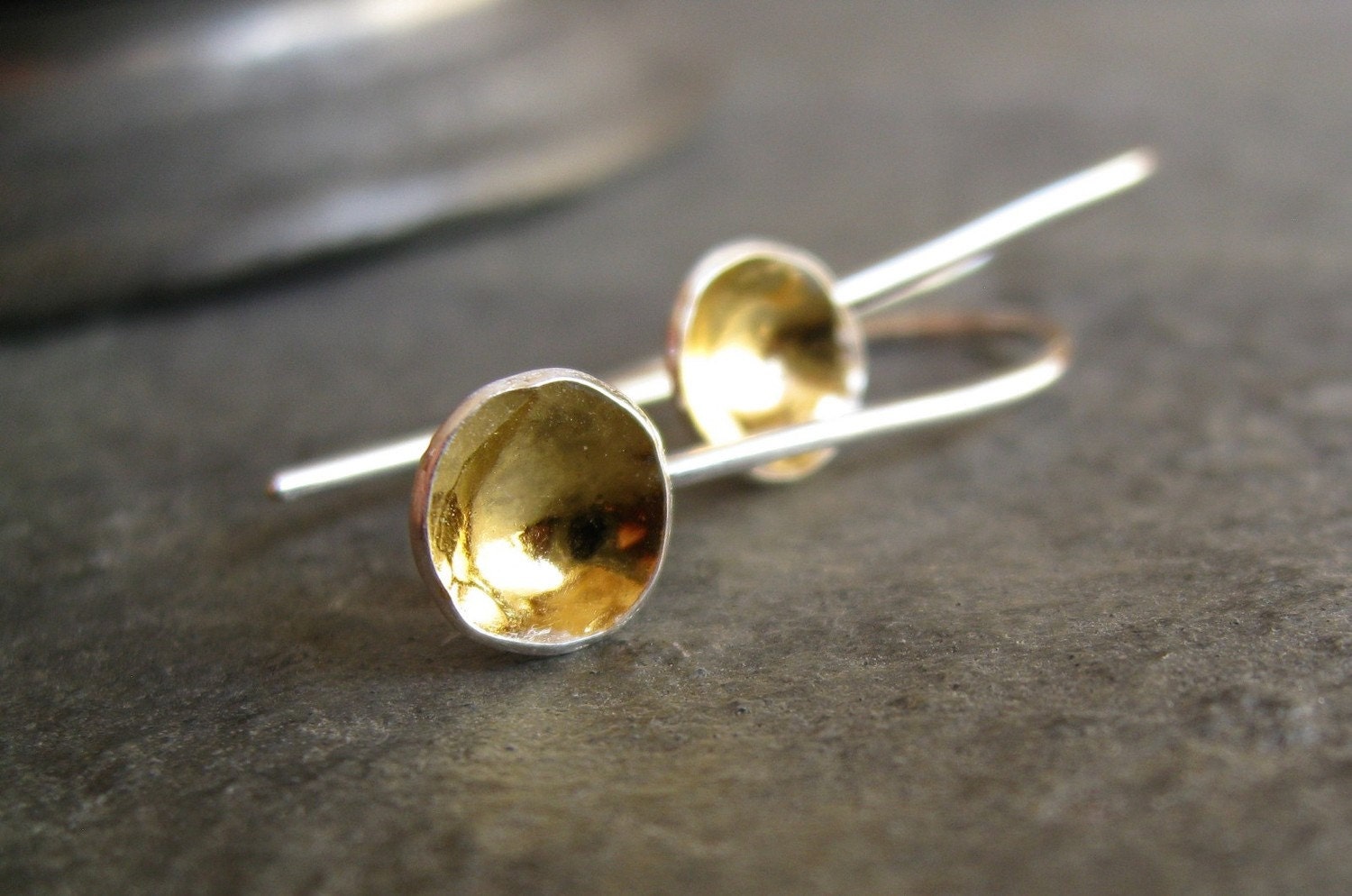 Recycled silver and 24K gold earring- the mirror earrings, tiny version 2.0