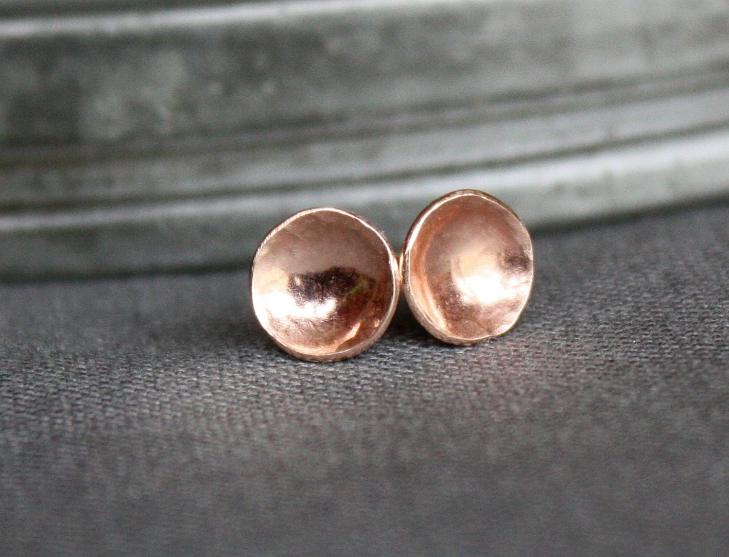 Solid 14K recycled rose gold stud earrings - the teensy cups
