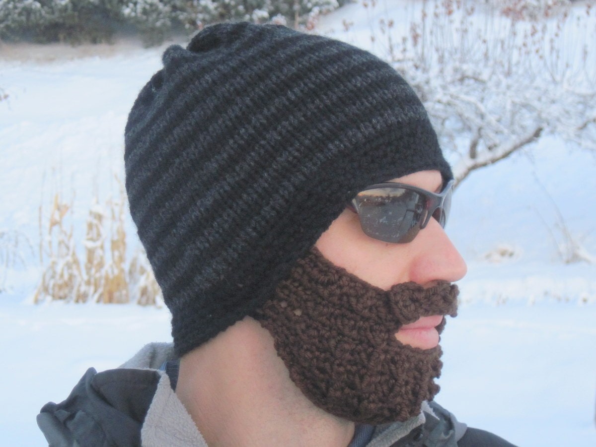 beard beanie - black and charcoal striped L/XL