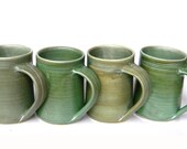 Set of 4- 16 oz Handmade Ceramic Mug -- Olive Green Matte -- Hand crafted pottery cups perfect for coffee, cocoa, iced drinks