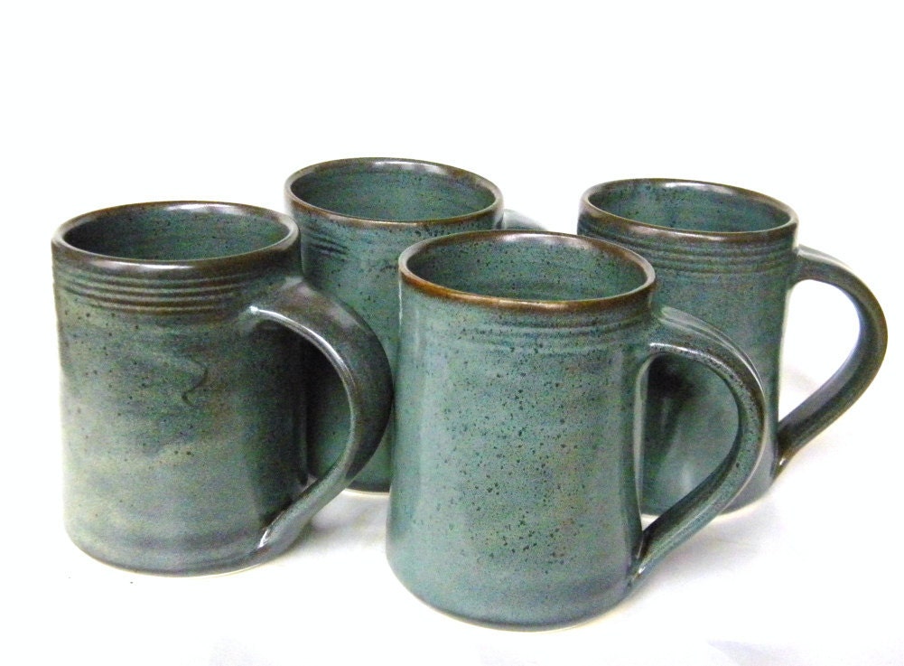 Set of 4 -16 oz Handmade Ceramic Mugs -- Slate Grey -- Hand crafted pottery for tea, cocoa or coffee - crutchfieldpottery