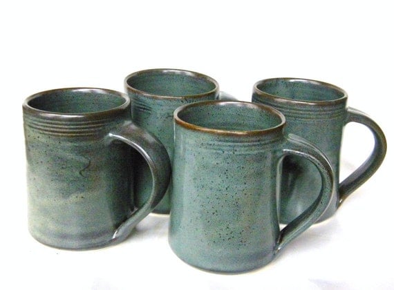 Set of 4 -16 oz Handmade Ceramic Mugs -- Slate Grey -- Hand crafted pottery for tea, cocoa or coffee