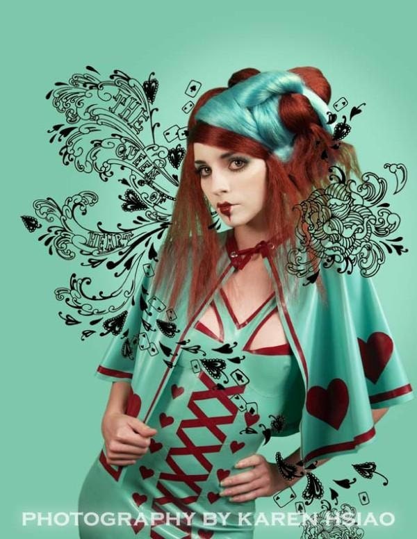 Queen of Hearts jade green with plum detail dress with cape by Venus Prototype