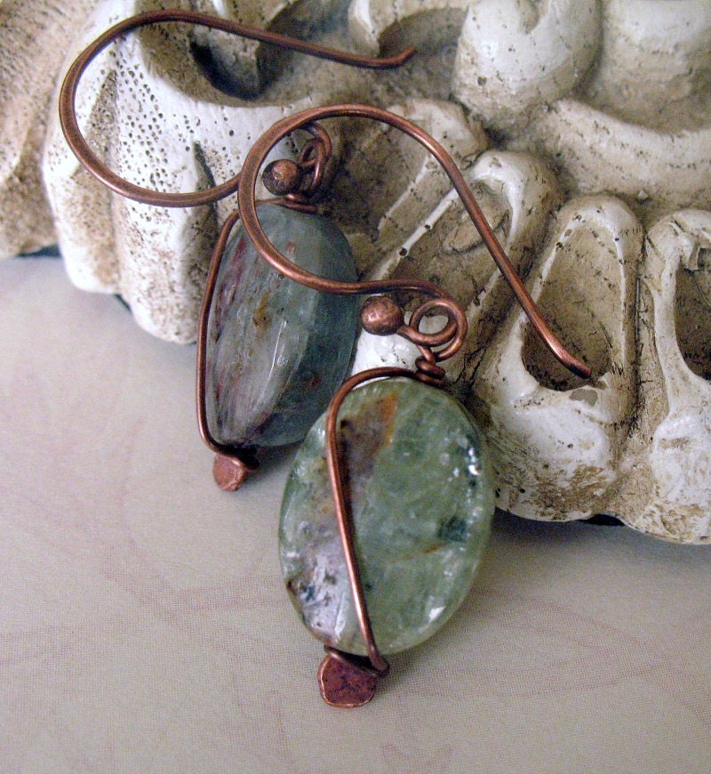 Kyanite Gemstone Earrings w Copper - Sookie