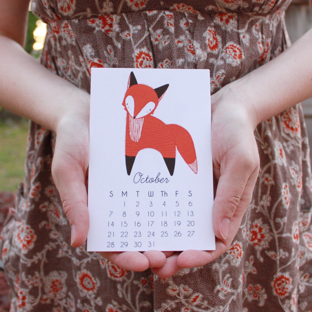 SALE 2013 Illustrated Little Foxes Calendar with Display Easel