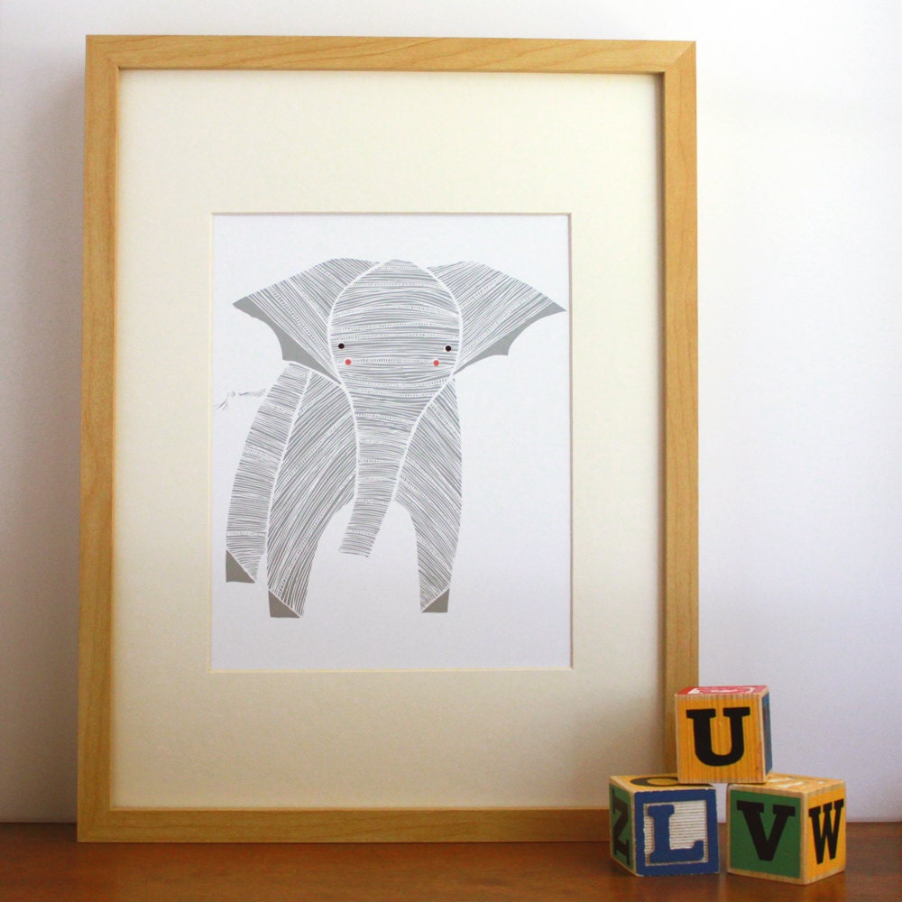 Elly Elephant Illustration - Safari Collection, Nursery Art, Kids Wall Art - Free US Shipping