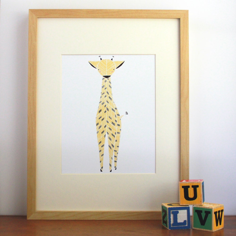 Gemma Giraffe Illustration - Safari Collection, Nursery Art, Kids Wall Art - Free US Shipping