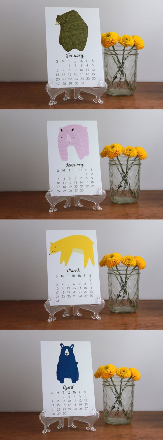 SALE 2013 Illustrated Little Bears Calendar with Display Easel, Desk Calendar, Wall Calendar Ready to Ship