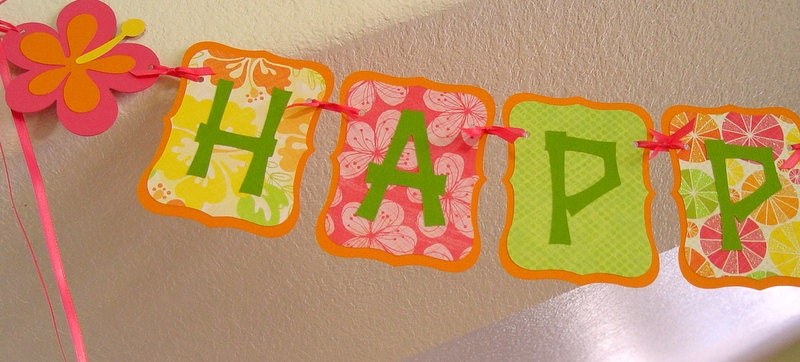 Tropical Glittered Hawaiian Luau HAPPY BIRTHDAY Banner/Garland, aloha, party, decoration