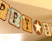 Blue and Brown Sheriff Badge Cowboy Western HAPPY BIRTHDAY Banner/Garland, party, decoration