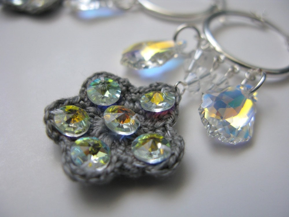 OOAK Crochet edSwarovski Crystal Sterling Silver Earrings - by timA - Ready to Ship - 0012