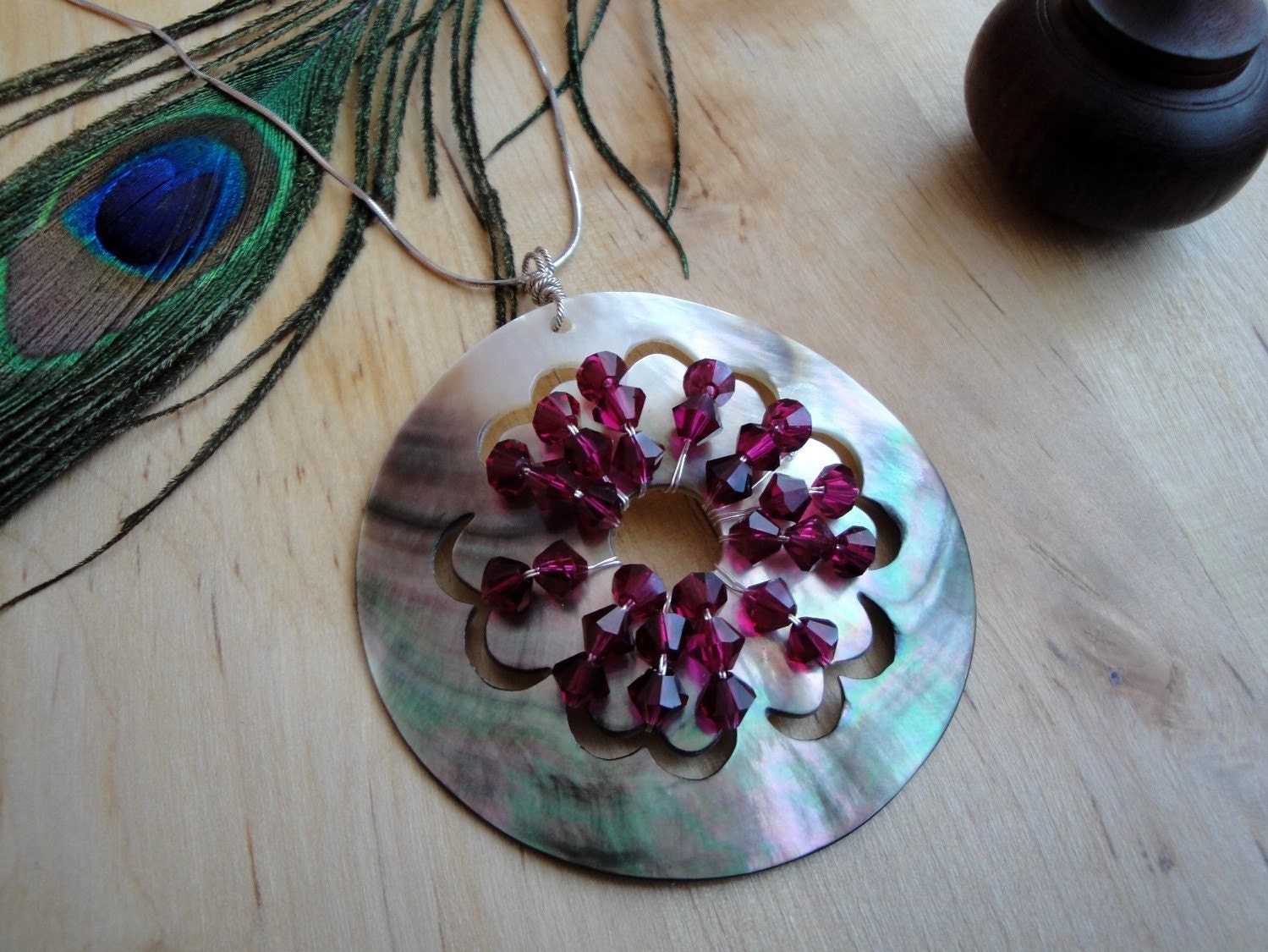 OOAK - ruby Swarovski crystals and sterling silver wire pendant original design by timA  - Ready to Ship