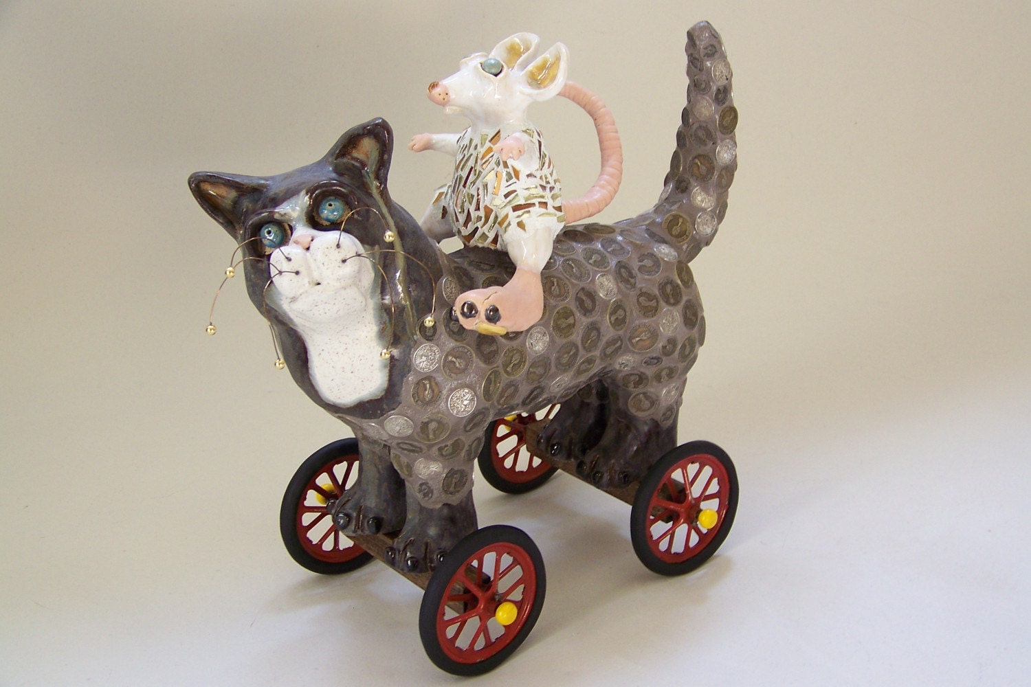 Mosaic Cat Sculpture on Wheels "Ratz-N-Katz"