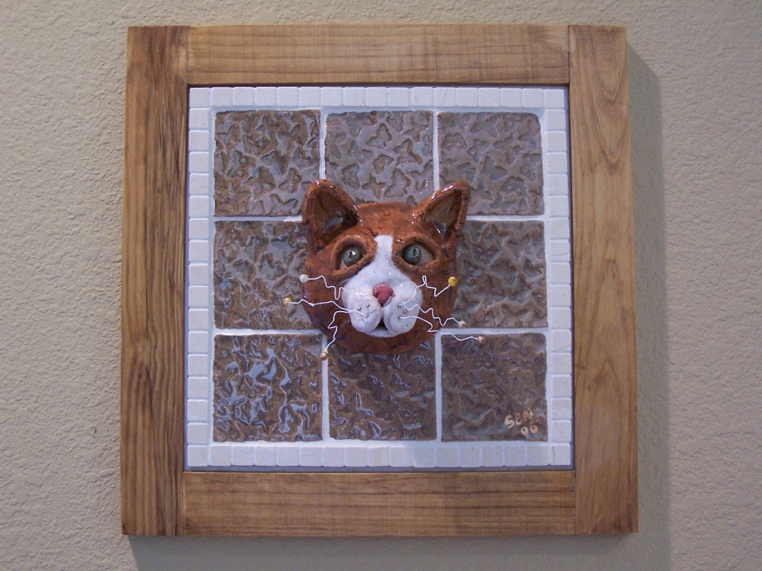 Mosaic and Ceramic Tabby Cat Mask "Little Tabby"