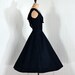 1950's Vintage Midnight-Black Seductive Silk-Taffeta Couture Shelf-Bust Bow Draped Sheer-Chiffon Plunge Rockabilly Princess Nipped-Waist Bombshell Ballerina-Cupcake Full Circle-Skirt Wedding Formal Evening Party Cocktail Dress