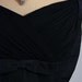 1950's Vintage Midnight-Black Seductive Silk-Taffeta Couture Shelf-Bust Bow Draped Sheer-Chiffon Plunge Rockabilly Princess Nipped-Waist Bombshell Ballerina-Cupcake Full Circle-Skirt Wedding Formal Evening Party Cocktail Dress