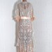 1910's Antique Vintage Ivory-White Tambour Embroidered-Net Lace and Peach Crepe-Chiffon Edwardian Scenic-Garden Couture Tiered-Ruffle Sheer French-Flapper Goddess Draped-Sides Fairy Tea-Length Wedding Party Cocktail Gown Dress