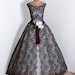 Reserved for Crawford 1950's Vintage Jeanne Lanvin Paris Haute-Couture Designer Cappuccino Chantilly-Lace and Ivory-White Tulle Scalloped Low-Cut Plunge Rose-Floral Applique Ballerina-Cupcake Princess Circle-Skirt Formal Wedding Evening Gown Dress