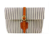 The Clutch in Blue and White striped ticking