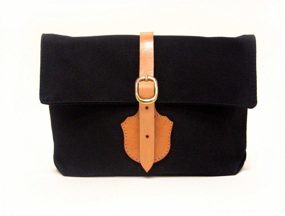 The Clutch in Black waxed cotton