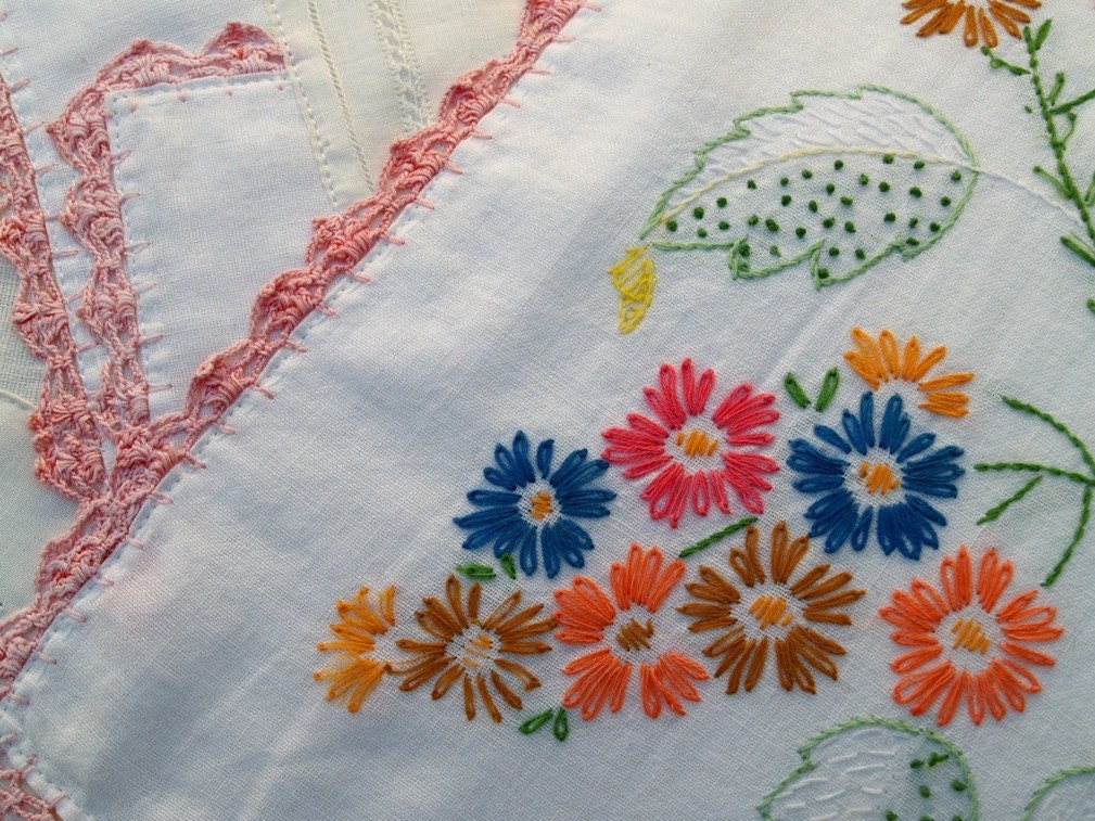 Up-cycled Vintage Linen Pillowcase Pillow - pink/red/blue/green - Kate Corbett