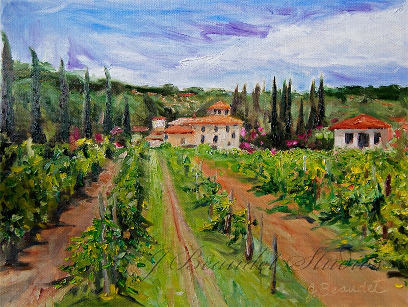 Art print of Original Painting Landscape TUSCANY Italy 8x10 Impressionism gift
