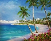 Fine Art Print Tropical Landscape Hawaii Impressionism Kapalua on Maui 8x10 coastal decor