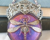 Purple Dragonfly - Iridescent violet silver necklace - Elysia