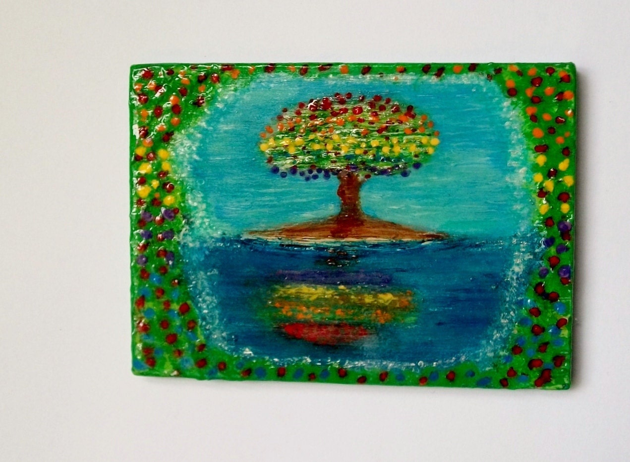 Fridge Magnet - Rainbow Tree Reflection ACEO ATC Size