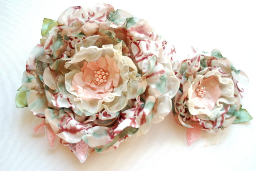 Pale pink-burgundy-paris green-Set of 2 romantic flowers-Weddings Accessories Hair-Corsage,broosh,fascinator,sash-Bride,bridesmaids