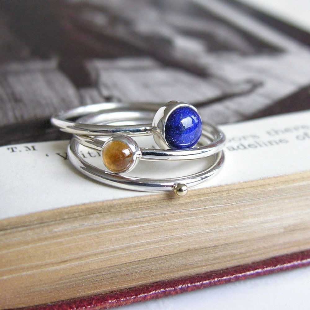 NAVY AND GOLD - silver stacking rings with lapis, citrine and 18k gold