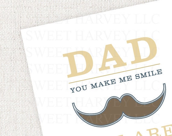 Mustache Fathers Day Card, Western Typography - Folded Greeting Card, Cream, Ivory, Yellow - Single Folded Card