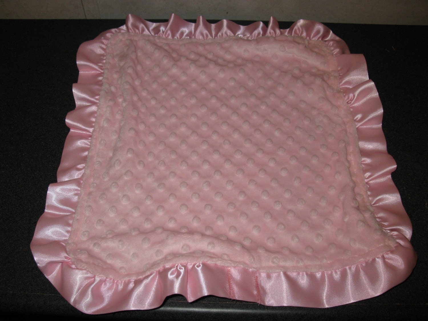 Baby Security Blanket Lovie Pink Satin Ruffle by rowanmayfairs