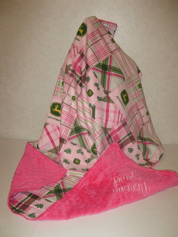 Girls John Deere Patchwork Pink Minky Blanket by rowanmayfairs