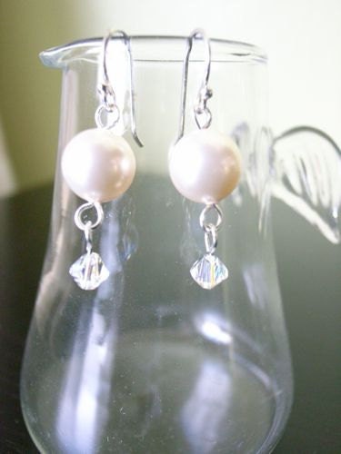 Swarovski Pearl Drop Dangle Earrings (Creamrose / Bronze / Rosaline)