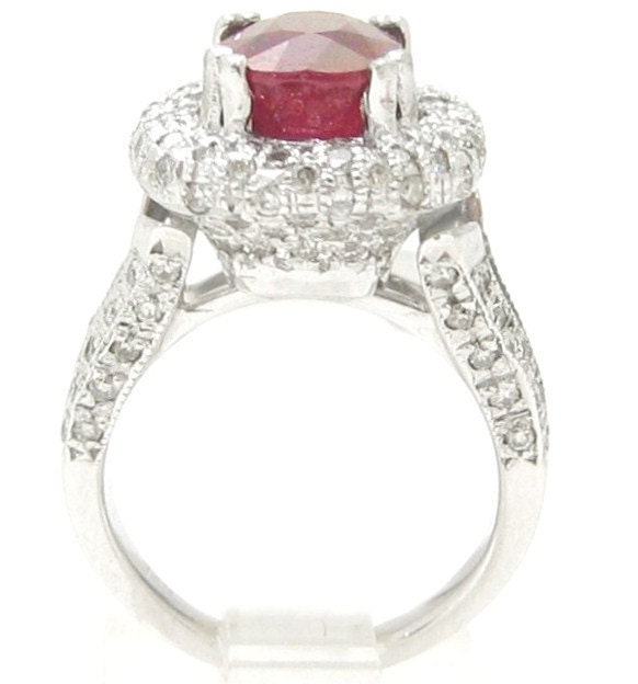 Antique style oval cut microwpave red RUBY & Diamonds engagement ring Rub600