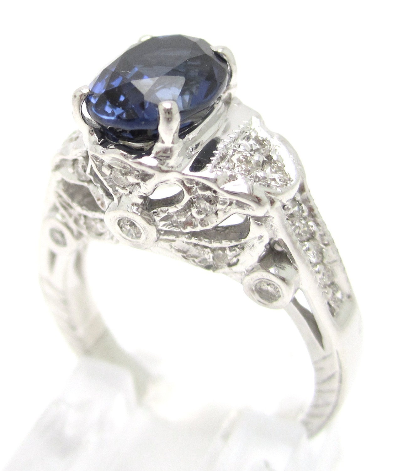 3.71w oval cut medium blue SAPPHIRE & diamonds engagement ring SA2500