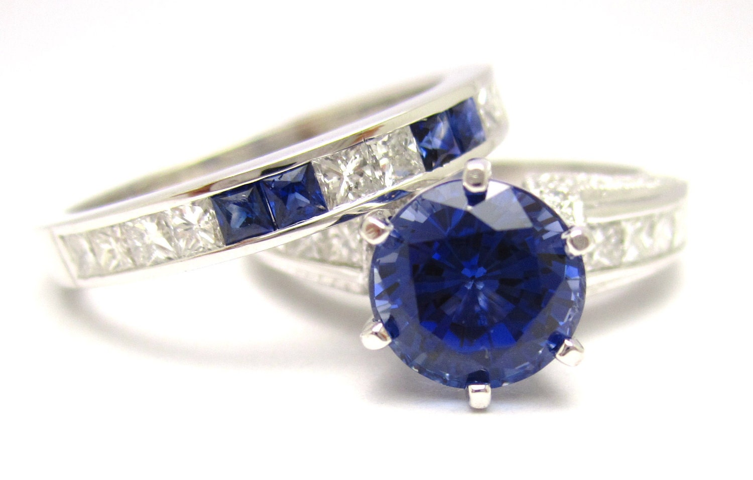 2.97ctw ROUND cutt medium blue SAPPHIRE & Diamonds engagement ring and band SA2100