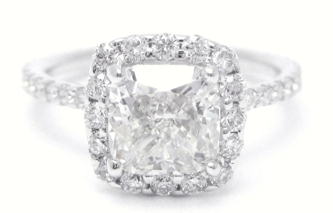 2.06ctw CUSHION cut HARRY WINSTON style diamond engagement ring 14k white gold