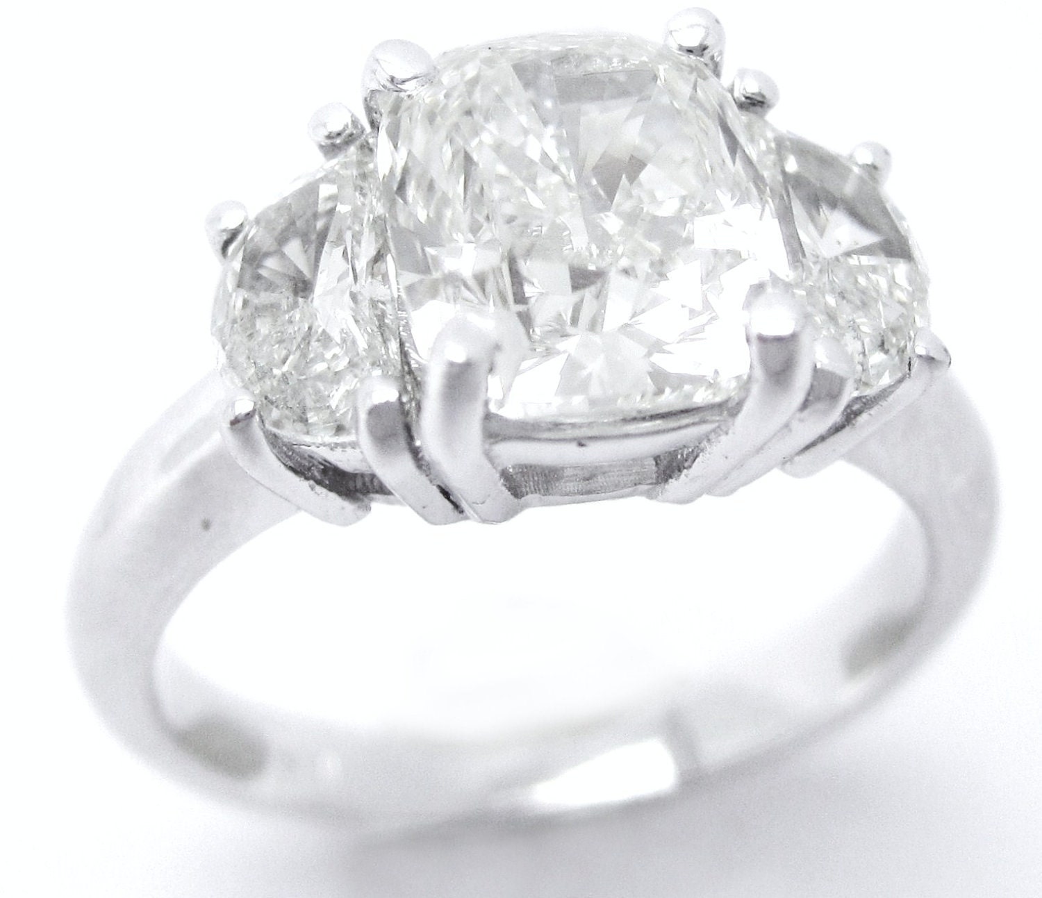 2.64ctw three stone CUSHION & HALF MOON cut diamond engagement ring c24