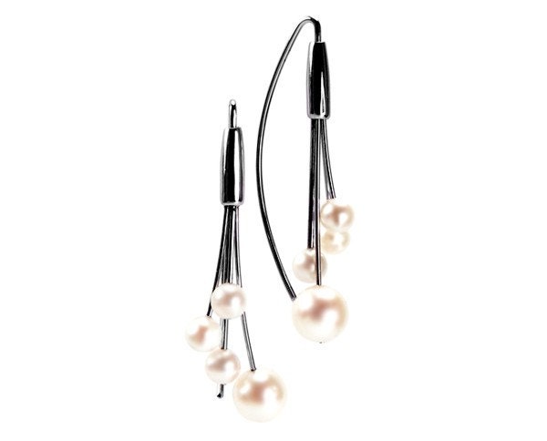 White Cultured Pearl Bridal Earrings in Stainless Steel Wires