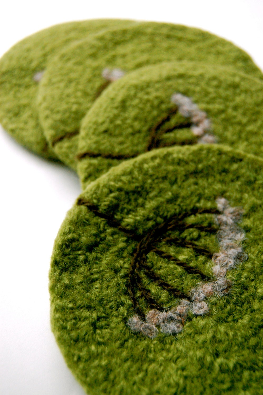Felted Coasters, Wool, Queen Anne's Lace in Lime Green, Set of 4