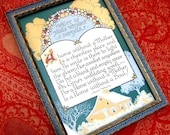 Vintage Mother Wall Hanging Poem Home Motto Print Flowers Aqua Peach 1920s