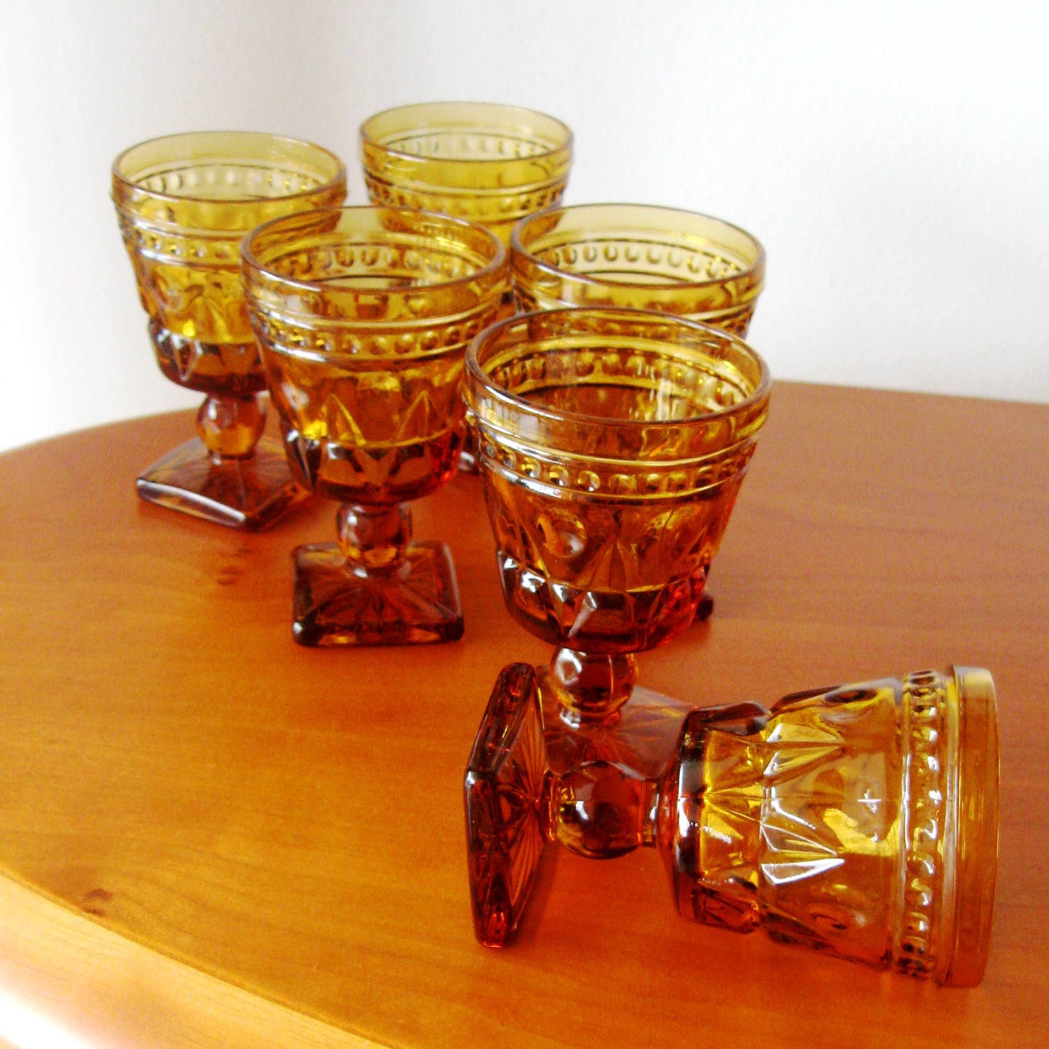 Vintage Wine Glasses Goblets Amber Glass Indiana by CinfulOldies